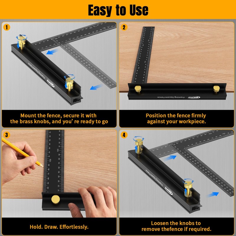 Removable Carpenter Framing Square Fence, 7-7/8 Inch Heavy Duty Aluminum