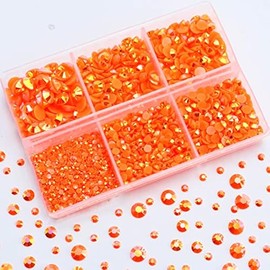 3000PCS Resin Flatback Rhinestone, 2mm 3mm 4mm 5mm 6mm Orange AB Flatback Jelly Resin Rhinestones for Tumblers, Mugs, Bottles, Craft Decoration, Loose Bling Glitter Gem Stone