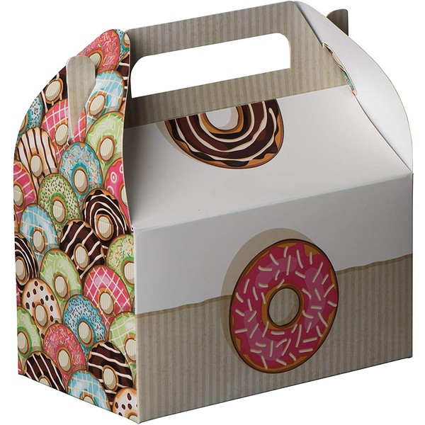 Hammont Paper Treat Boxes -10 Pack - Party Favors Treat Container Cookie Boxes Cute Designs Perfect for Parties and Celebrations 6.25" x 3.75" x 3.5" (Sweet Donuts)