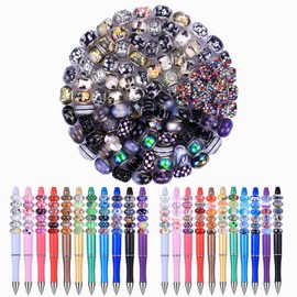 130 Pieces Large Hole Fairy Wand Garden Beads, Assorted European Craft Beads Mixed Color Lampwork Spacer Beads,European Large Hole Beads for DIY Jewelry Making Supplies (Black)
