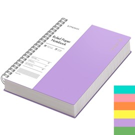 EMSHOI A4 Spiral Notebook College Ruled Lined Journal, 11.2" x 8.27", 300 Pages, 100gsm Thick Paper, Waterproof Softcover, Twin-Wire Binding, Sticky Notes, Purple