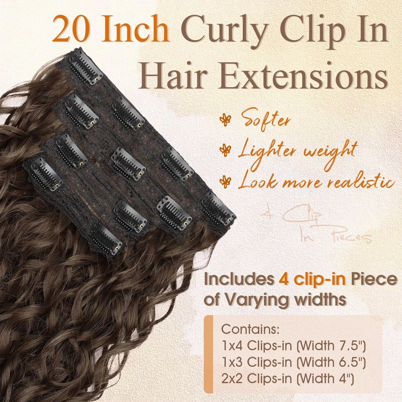Curly Clip in Hair Extensions,4PCS 20 Inch 100％ Pure Protein