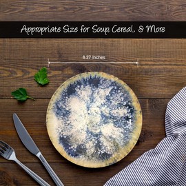 Gusto Buono 8.27" Set of 6 Stoneware Soup Plates | Dark Blue Reactive Glaze Finish | Durable, Dishwasher & Microwave Safe | Ideal for Indoor & Outdoor Dining | Ideal for Home Use, Parties & Gifts