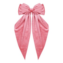 Pink Velvet Large Hair Bow Long Tail Bowknot Hair Barrette Clip 8.26 Inch Women Girls Fall Winter Ponytail Holder Hair Accessories