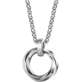 Stainless Steel Three Interlocking Braided Circles Pendant Necklace，Three ring diamond inlaid pendant necklace