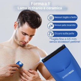 BarberBoss Rifinitore per uomo per corpo e zone intime, tagliacapelli blu ricaricabile per peli pubici con velocità turbo, USB-C, display LED e design impermeabile