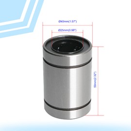 Aopin LM25UU Cylinder Linear Motion Ball Bearing, ID 25mm, OD 40mm Linear Ball Bearings Sae52100 Carbon Steel, 6 Rows of Steel Balls, Great for CNC, 3D Printer, Linear Rail Guide 4 PCS