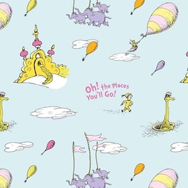 Dr Seuss-Cotton Printed Fabric 44'' Wide 100% Cotton Children's Craft Fabric Ideal for Crafts, Quilting, Sewing, Dressmaking, Bunting (Off & Way, 1 Metre Pre-Cut)