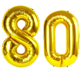 40 Inch Gold Balloon Number 80 Balloon,Jumbo Mylar Foil Helium Balloon for 80 Birthday Digital Balloons for Birthday Party,Wedding Anniversary Party Decorations