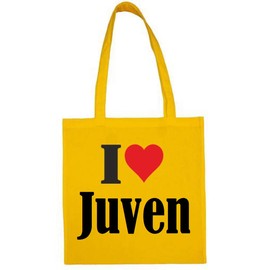 Reifen-Markt Tasche I Love Juven Größe 38x42 Farbe Gelb Druck Schwarz