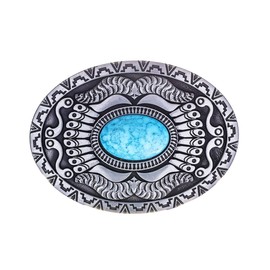 YOQUCOL Vintage Oval American Western Cowboy Turquoise Stone Belt Buckle For Men