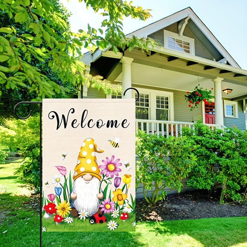 Spring Welcome Gnome Garden Flag 12 x 18 inch Double