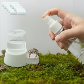 Jumping Spider Water Dispenser Enclosure Accessories, Mini Water Dispenser and Mist Bottle with 10 Replace Cotton Cores, Jumping Spider Habitat Decoration Tarantula Enclosure Accessories (White, 5 ML)