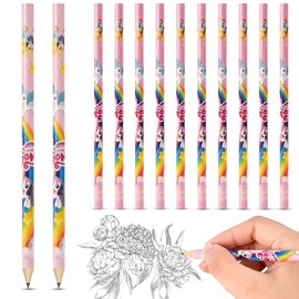 Vicloon Cylinder Wood Pencils, 12pcs Fruity Pencil Graphite HB Pencil with Unicorn Elements for School Stationery Party Reward Supplies(Pony Unicorn)