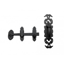Renovators Supply Manufacturing Gate Latch Lock 6 in. Black Wrought Thumb Latch for Cabinet Doors and Gateswith Mounting Hardware