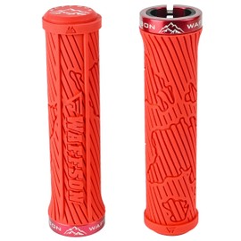 WFS World Map MTB Lock-on Grips – Single Clamp Ergonomic Anti-Slip Mountain Bike Handlebar Grips – Comfort Vibration Dampening for Trail, Enduro, Downhill – Red