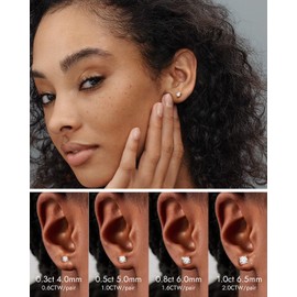 Moissanite Stud Earrings for Women Men: 18K White Gold 925 Sterling Silver VVS Round Cut Lab Created Simulated Faux Diamond Moissanite Hypoallergenic Earrings Jewelry Gifts Her Him 0.6 ctw 0.3ct 4mm