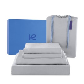 Kickoff 100% Organically grown Viscose Bamboo 3-pc Bedding Sheet Set, Twin-XL Size, Cooling & Breathable, Double Stitching, Flat & Fitted Sheets, Pillowcases Pillow Covers (Twin-XL, Grey Mist)