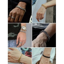 Stainless Steel Cuban Chain Bracelets for Men 8mm Wide Bracelet Fashion Jewelry 23cm