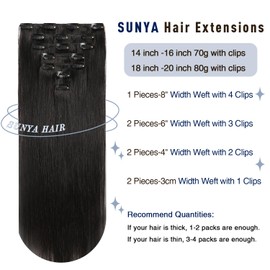 Sunya Clip in Hair Extensions Real Human Hair 7 Pcs Human Hair Clip in Extensions 20 Inch Straight Double Weft Remy Human Hair Extensions Clip ins for Women #1B Natural Black 80G