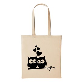 huuraa Hellweg Druckerei Jute Bag Owl Love Owl Love Branch Gift Idea for Men and Women Cotton Bag for Friends and Family, beige