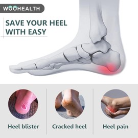 WOOHEALTH Silikon-Fersenschoner für rissige Fersen (2 Paar), Gel-Schutz zur Feuchtigkeitsregulierung bei Blasen, Plantarfasziitis und Achillessehnenentzündung, Fersenschmerzlinderung für Männer und