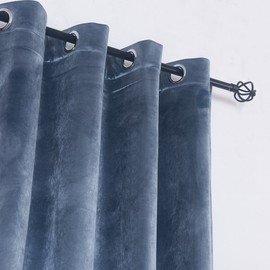 Cherry Home Large Size Stone Blue Blackout Velvet Drape Room Darkening Curtain Panel Grommet Drapery, 84 by 84-Inch, Dusty Blue(1 Panel) with Matching Pillow and Tieback