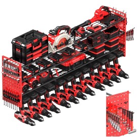 Frizoky Heavy Duty 4-Tier Power Tool Organizer Wall Mount with 12 Drill Holders & Hooks