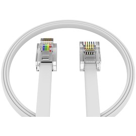 AmzDeals 2-Pack 4 Feet White Telephone Cable 6P4C RJ11 Male to Male, Made in USA Pro Grade Phone Line Cord