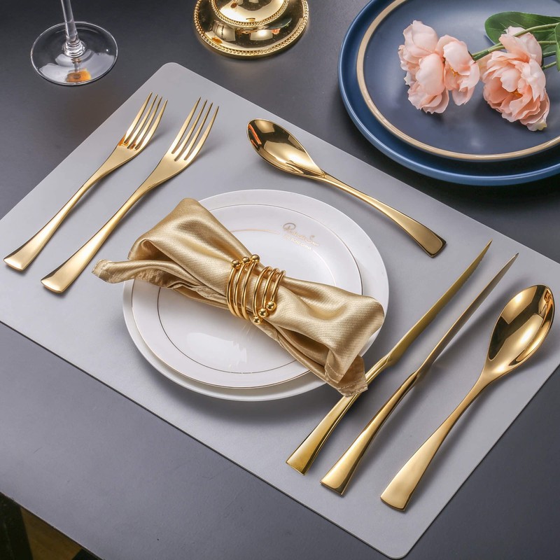 Lemeya 24 Piece Gold Silverware Set with Steak Knives,18/10 Stainless