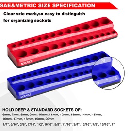 3/8 Inch Magnetic Socket Organizer, NOEAIKE 2-Pack Metric &SAE Socket Holder Set 3/8" Drive Socket Trays, Holds 56 Pcs Standard and Deep Size Sockets(Socket not Included)