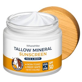 Beef Tallow Sunscreen Organic SPF 30 with Zinc Oxide,Non-Toxic 2-in-1 Moisturizer  Mineral Sunblock  Reef Safe, Chemical-Free,Lightweight, Clean...   