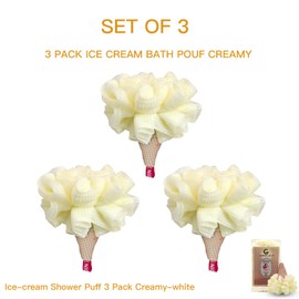 CROVIN - Juego de 3 esponjas de baño para helado, color blanco cremoso, suave, esponja exfoliante para ducha, para adultos, niños