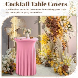 2 Pack Pink High Top Cocktail Tablecloth Stretch Cocktail Table Cloth with Skirt Fitted 32 inch Round Spandex Table Cloths for Party Wedding Banquet Birthday