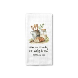 CANARY ROAD Sourdough Daily Bread Bible Verse Kitchen Towel – Waffle Weave, Lint-Free, Super Absorbent, Perfect for Homestead and Baking