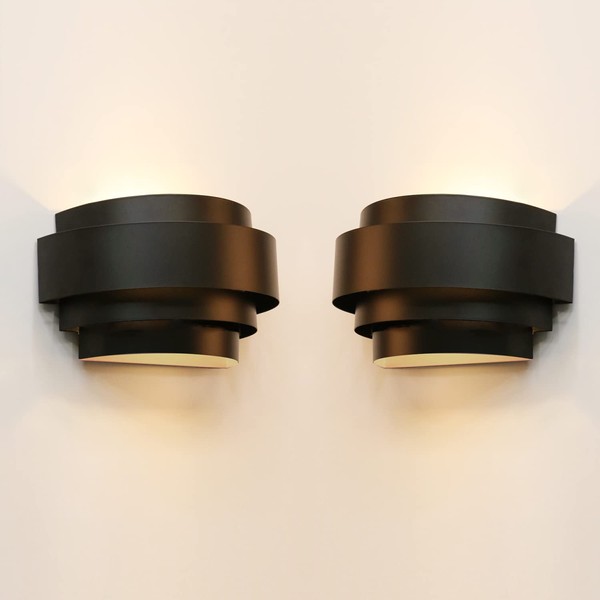 LightInTheBox Modern Wall Light, Black Indoor Wall Light Metal Wall Sconce for Home Theater, Staircase, Basement, Bedroom (2PCS)