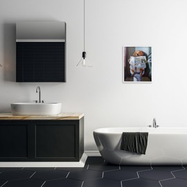 Stupell Industries Dog Reading the Newspaper On Toilet Funny Painting Framed Giclee Art By Lucia Heffernan, White Framed 16 x 20