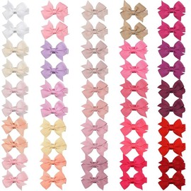 50 count 2inch  Hair Clips - Fully Lined Tiny  Hair Bows  Clips for     25 Colors in Pairs - Color: 50pcs/Pink