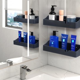 YAWSOUP Acrylic Shower Caddy Bathroom Organizer,Rustproof Shower Shelves - No Drilling Wall Mount Shelf, Adhesive Bathroom Storage For Shampoo With Soap Holder 3 Pack