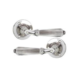 Infinity Decor Pair of Regency Vintage Style Ribbed Mortice Lever on Rose Latch Door Handles Set Aged Nickel Passage Door Pulls - for Internal & Exterior Doors