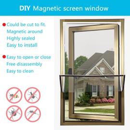 DIY Magnetic Window Screen, Adjustable Window net Max 61” x 59” ，White Frames Fiberglass Mesh (White Frame Grey Mesh (White Frame Grey Mesh)