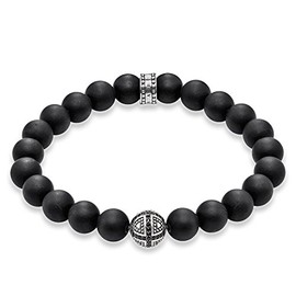 Thomas Sabo A1355-705-11 Men's Bracelet Rebel at Heart Obsidian Black 925 Sterling Silver, Stone, Cubic Zirconia