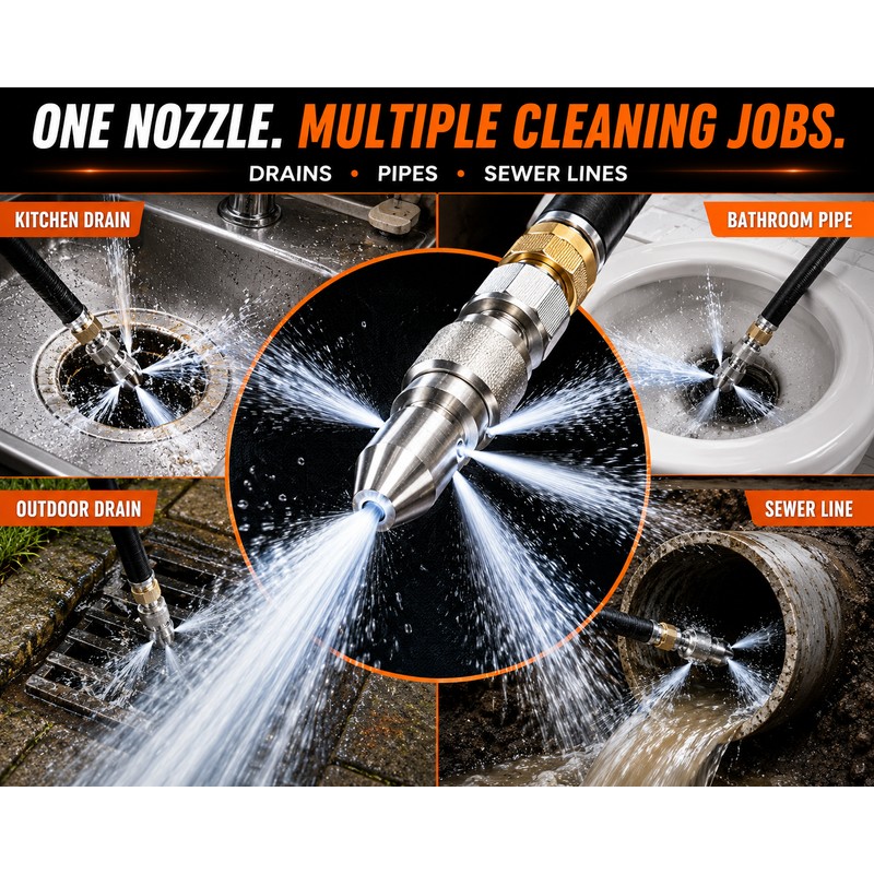 Sewer Jetter Nozzle for High-Pressure Washer – Stainless Steel Quick