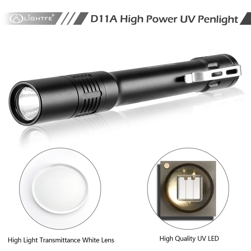 LIGHTFE Black Light D11A 395nm Ultraviolet Flashlight with high-Power Ultraviolet