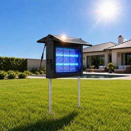 Solar Bug Zapper Outdoor, 4500V Outdoor Mosquito Zapper with Detachable Fold-Down Solar Roof Panel, IPX5 Waterproof Solar Powered Bug Zapper for Patio Yard Garden Backyard Camping, Hanging Stake Use