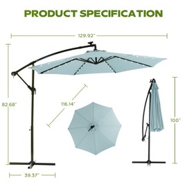 Villeston 10FT Umbrella Outdoor Patio - Tilt Adjustable Offset Hanging Deck Umbrellas with 40 Solar Led Lights and 8 Ribs for Beach, Pool - Light Green