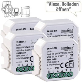Luminea Home Control Rollladensteuerung: 4er-Set WLAN-Unterputzmodule für smarte Rollladen, App & Sprachbefehl (Jalousieschalter, Jalousieaktor, Unterputzmodul)