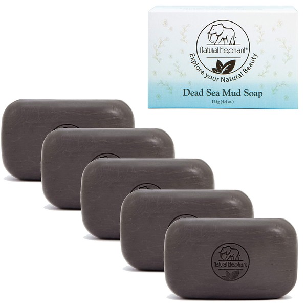 Natural Elephant Dead Sea Mud Soap 4.4 oz (125 g) for Acne, Eczema, Psoriasis, All Natural Face Body Cleanser (4.4 oz Bar (Pack of 5))