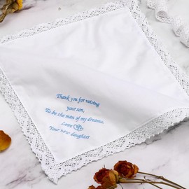 PACGOTH Wedding Handkerchiefs Something Blue for Bride, Mother Of The Bride Gifts Embroidered Lace Keepsake Bridal Hankies, Parents of Groom, 32*32cm/12.6*12.6”