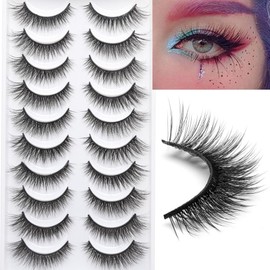 False Eyelashes Light Volume 3D Fluffy Fake Eyelashes Cat Eye Natural Look Faux Mink Lashes Extensions 10 Pairs 6-15mm